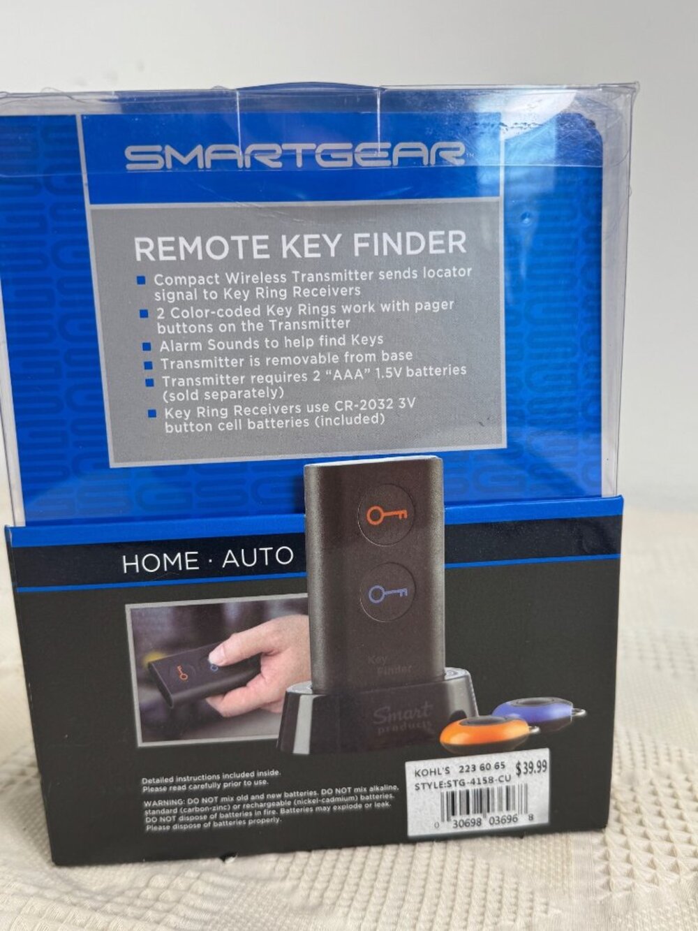 Smartgear Remote Key Finder w Wireless Transmitter 2 Color Coded Key Rings NIB - Picture 2 of 5
